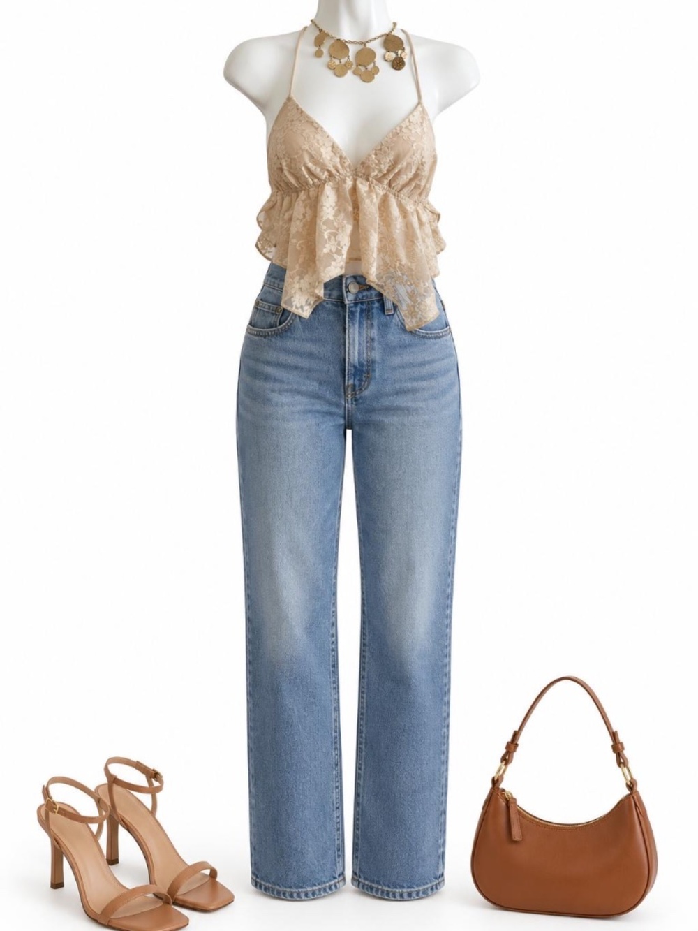 Urban Outfitters Cream Lace Ruffle Cami Top
